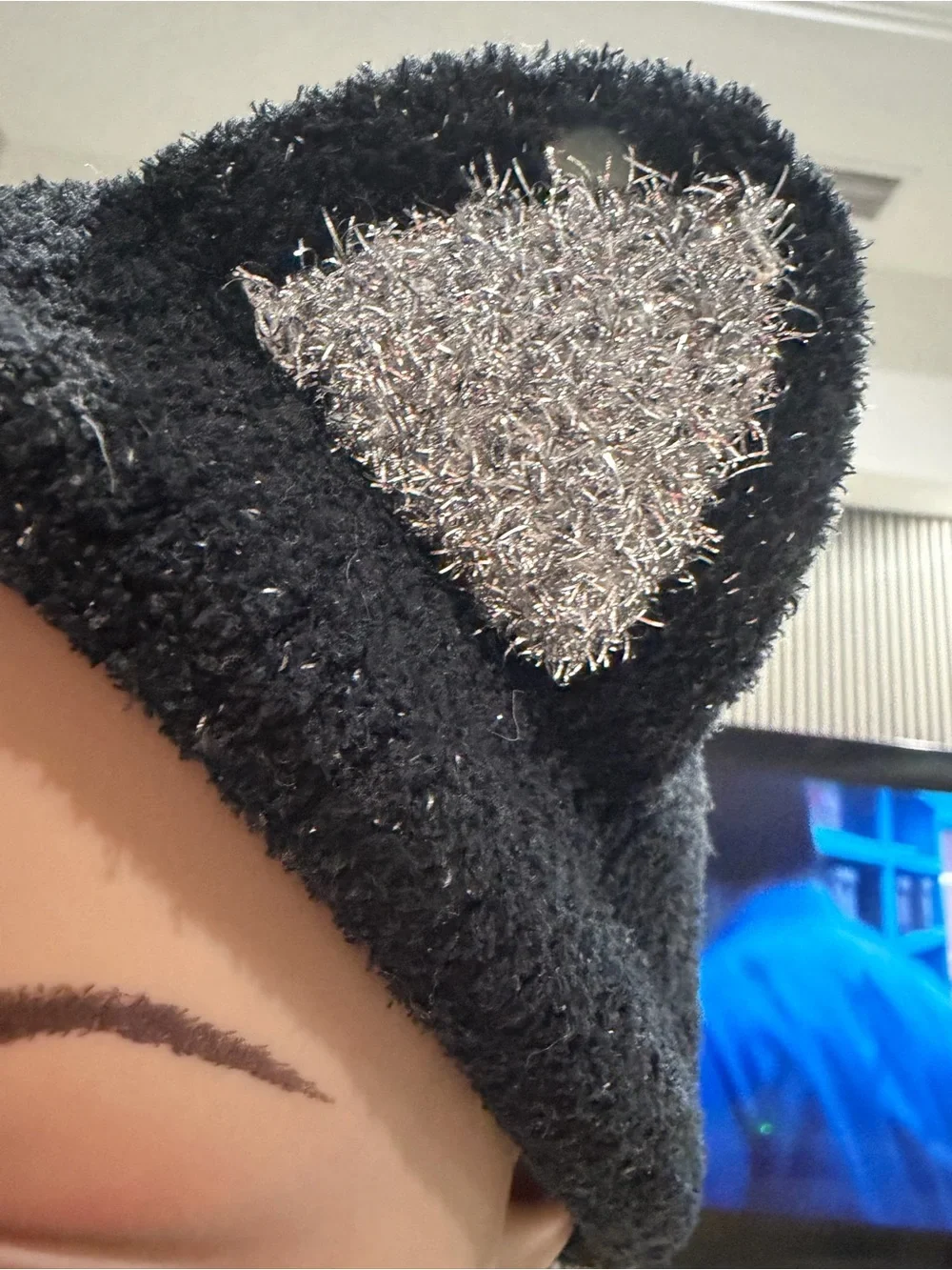 Sparkle Cat Ear Knit Headband - Black with Silver Accents